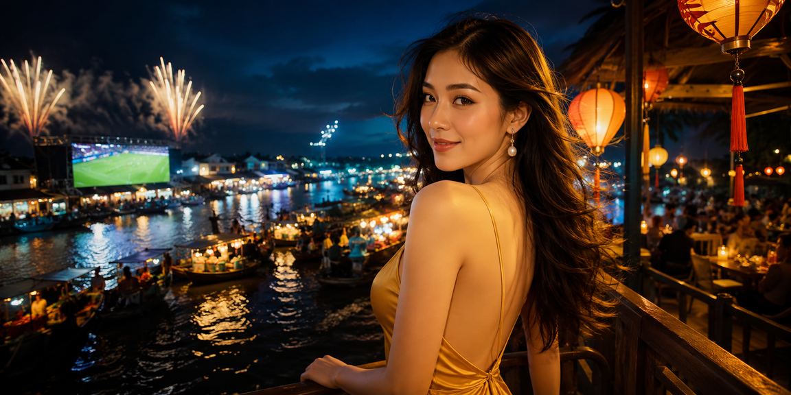 Người chơi tại Hội An xem mục tiền thưởng dưới ánh đèn lồng truyền thống